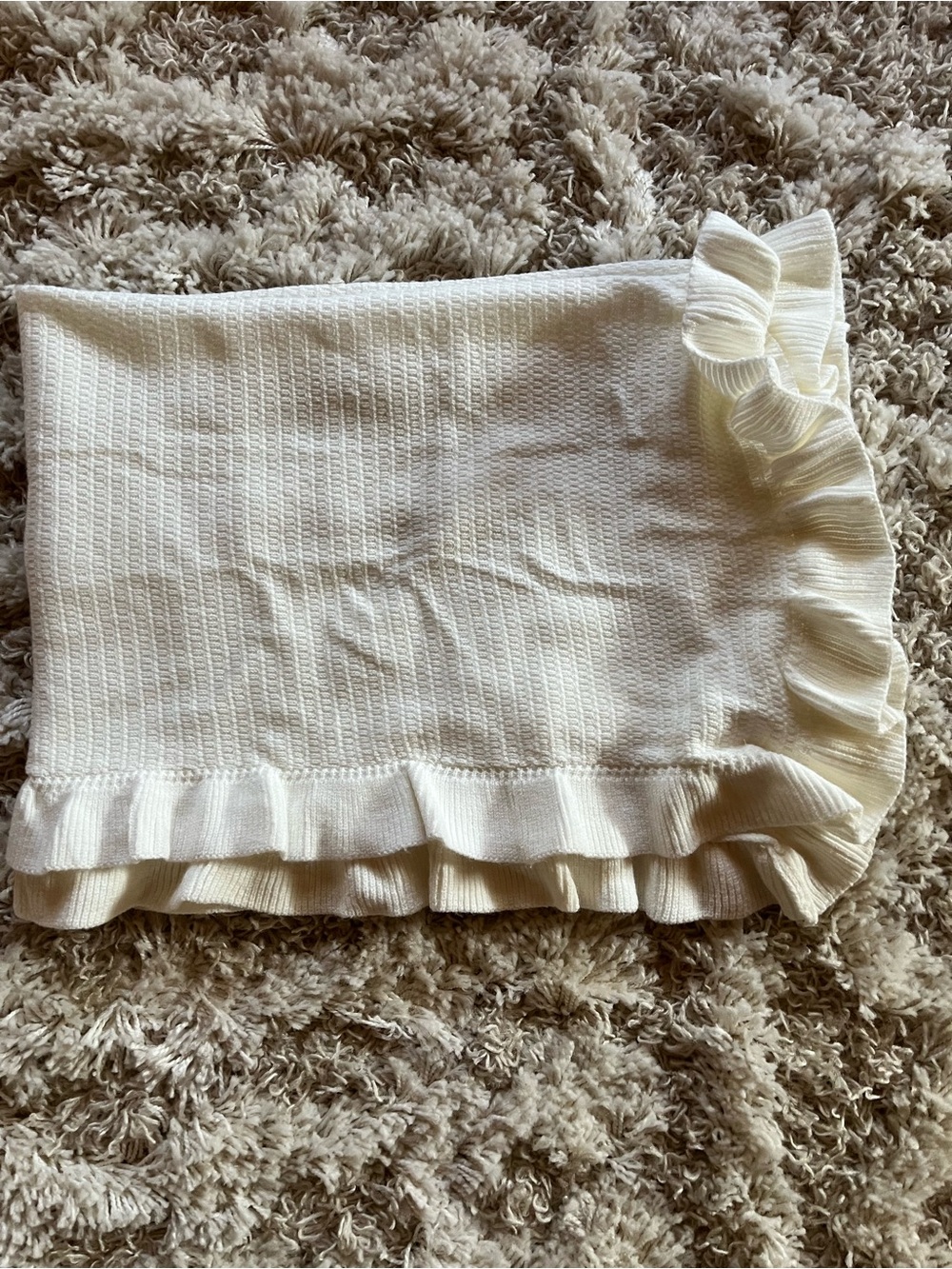 Baby Ruffled Knit Cream Blanket